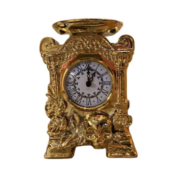 NEW Bath & Body Works Gold Skull Clock Pedestal 3-Wick Candle Holder Decor - Picture 8 of 10